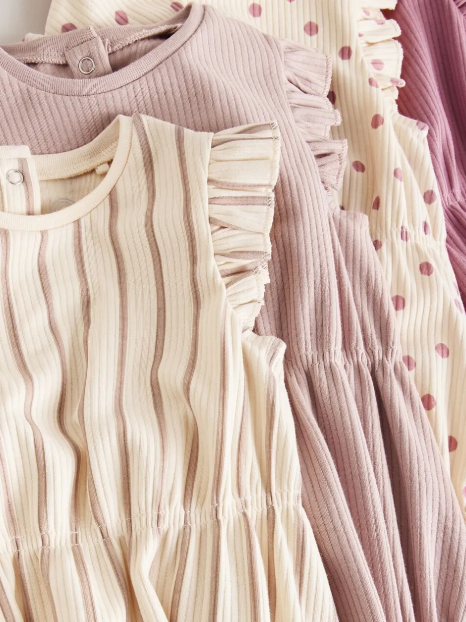 Sets En Combisets|Rompertjes En Tuinbroeken*Next - Frill Shoulder Baby Rompers 4 Pack Pink Tonal Spot and Stripe