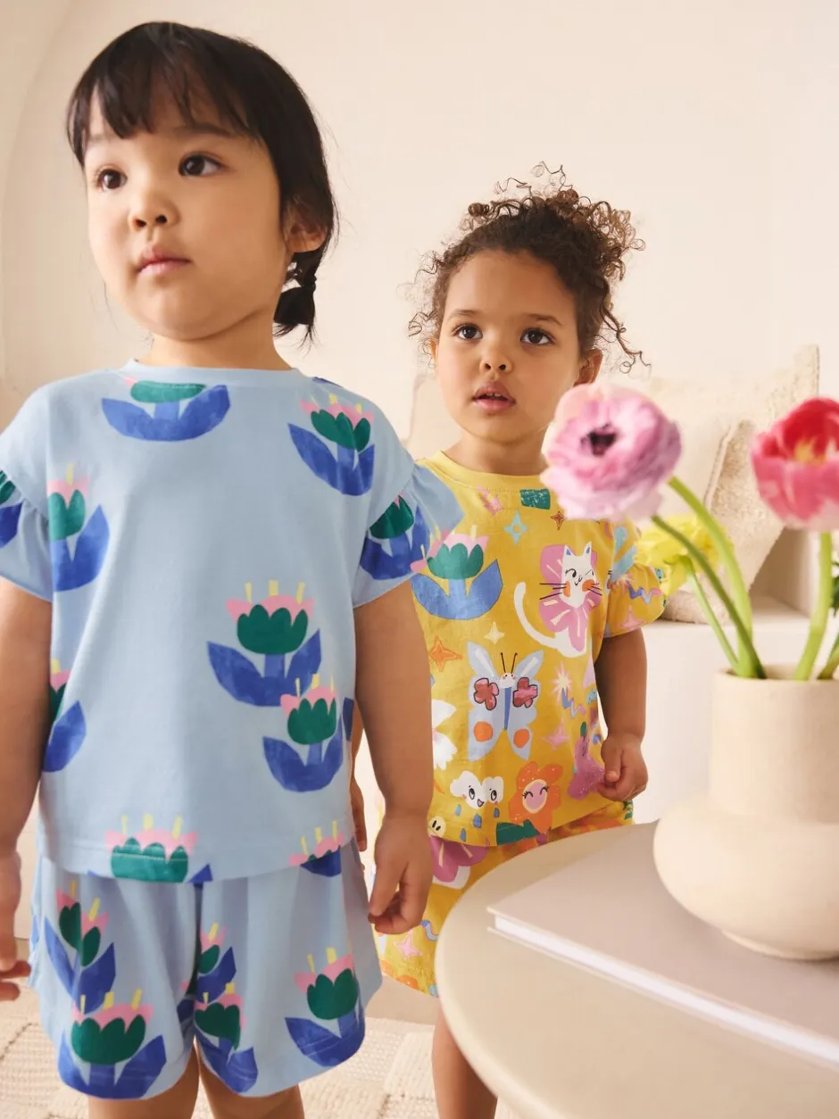 Nachtkleding En Pyjama's|Pyjama's*Next Pink/Blue Cat/Floral Print - Verpakking van 3 korte pyjama's (9mnd -12jr)