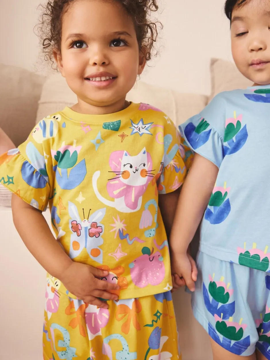 Nachtkleding En Pyjama's|Pyjama's*Next Pink/Blue Cat/Floral Print - Verpakking van 3 korte pyjama's (9mnd -12jr)