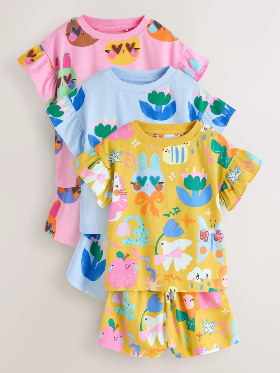 Nachtkleding En Pyjama's|Pyjama's*Next Pink/Blue Cat/Floral Print - Verpakking van 3 korte pyjama's (9mnd -12jr)