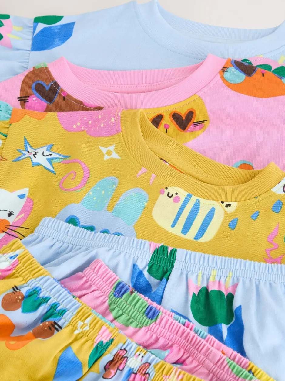 Nachtkleding En Pyjama's|Pyjama's*Next Pink/Blue Cat/Floral Print - Verpakking van 3 korte pyjama's (9mnd -12jr)