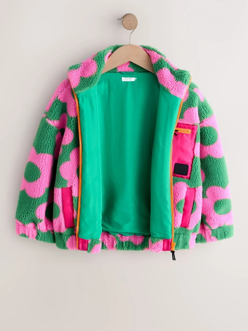 Jassen En Jacks|Sweaters En Hoody´S*Next - Zip Up Borg Jacket (3-16yrs) Pink/Green Flower