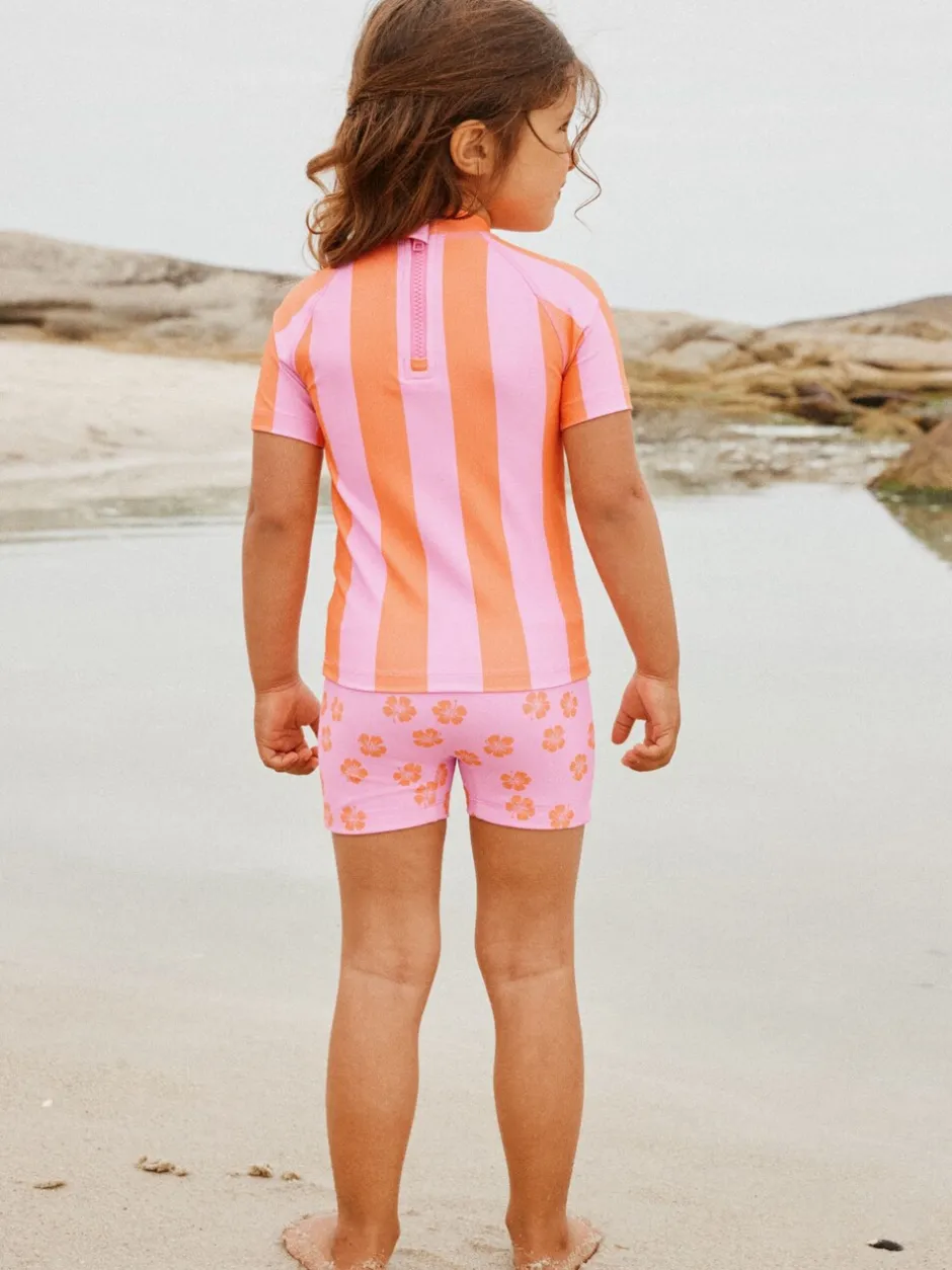 Badkleding|Badkleding|Next - Zonbeschermende zwemset met korte mouwen (3mnd-10jr) Pink/Orange Stripe Hibiscus