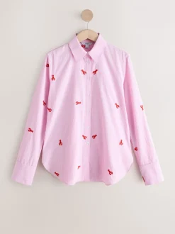 Tops En T-Shirts|Blouses En Overhemden|Next - Overhemd met lange mouwen en borduursel Pink/White Stripe Lobster