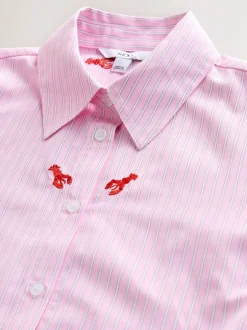 Tops En T-Shirts|Blouses En Overhemden|Next - Overhemd met lange mouwen en borduursel Pink/White Stripe Lobster