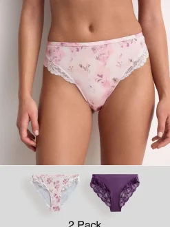 Onderbroeken*Next Plum Purple/Floral Print - Onderbroek met hoge pijpen 2 Pak