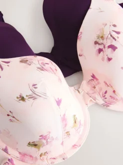 Beha's|Next Plum Purple/Floral Print - A-E Afvlakkende Ultimate Comfort Beha's 2 Verpakking