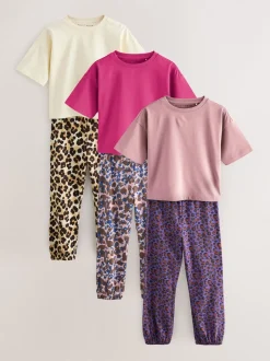 Nachtkleding En Pyjama's|Pyjama's*Next - Verpakking van 3 pyjama's met joggingbroek met dierenprint (3-16jr) Plum/Bruin