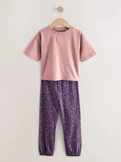 Nachtkleding En Pyjama's|Pyjama's*Next - Verpakking van 3 pyjama's met joggingbroek met dierenprint (3-16jr) Plum/Bruin