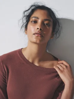 Tops En T-Shirts|The Set - fijngebreide T-shirts Plum/Donkerroze/Bruin