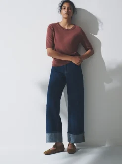 Tops En T-Shirts|The Set - fijngebreide T-shirts Plum/Donkerroze/Bruin