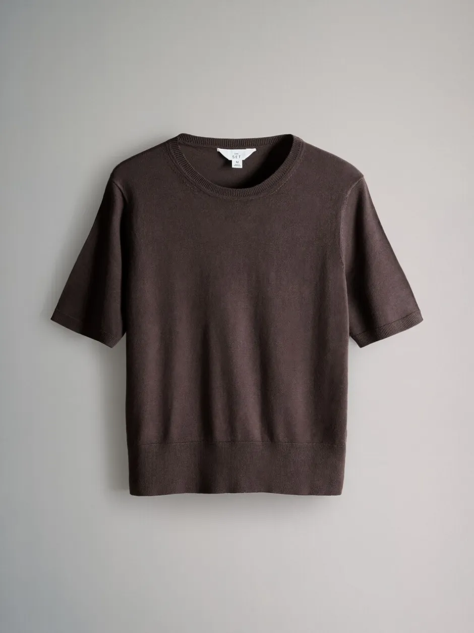 Tops En T-Shirts|The Set - fijngebreide T-shirts Plum/Donkerroze/Bruin