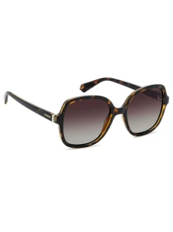 Zonnebril*Polaroid Brown Square Sunglasses With Jewel Embellishment