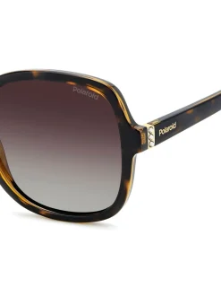 Zonnebril*Polaroid Brown Square Sunglasses With Jewel Embellishment