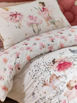 Kinderbeddengoed|Beddengoedsets En Dekbedovertrekken*Next Polykatoenen dekbedovertrek en kussensloop met print Wit met sprookjesbos