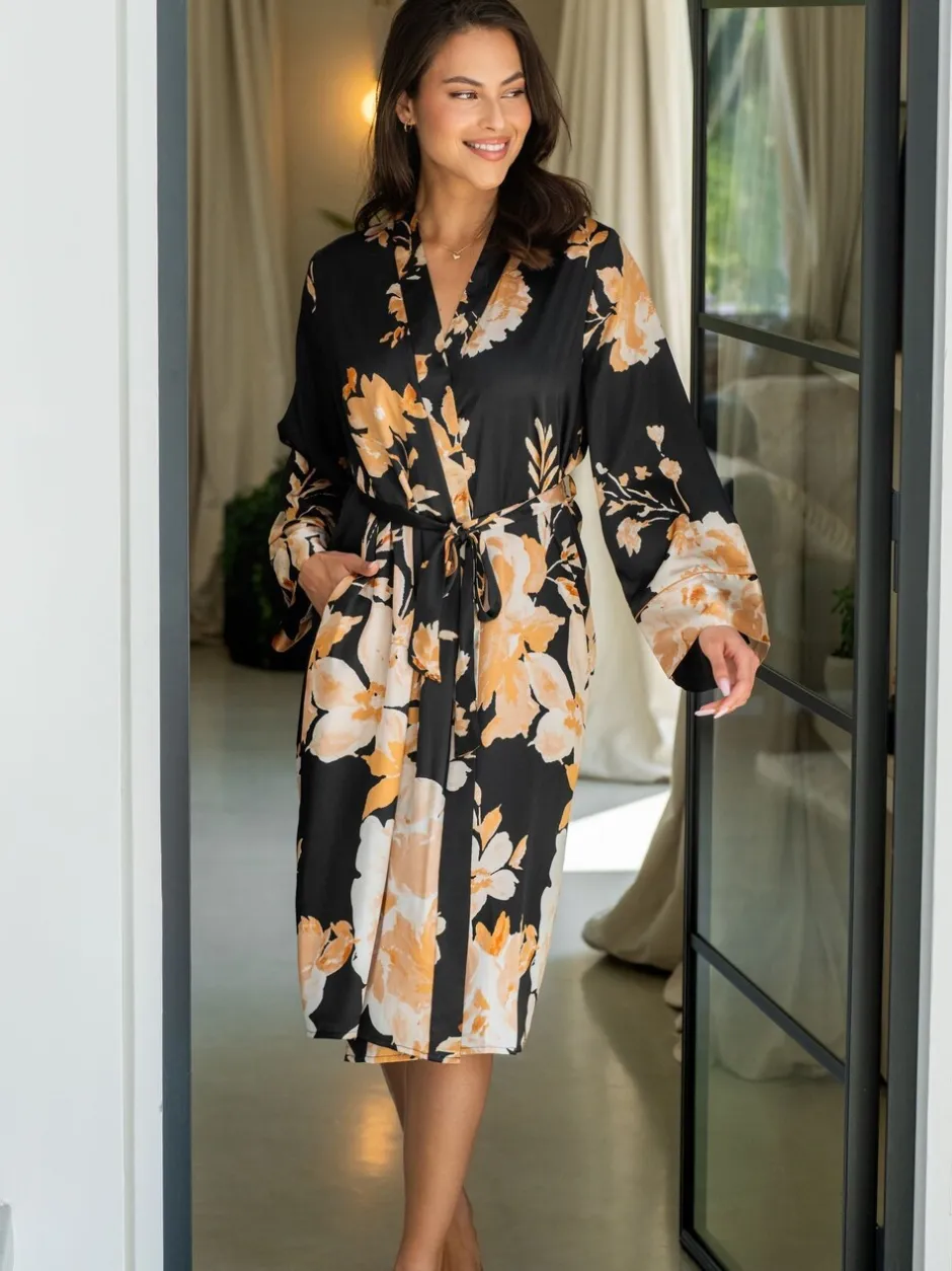 Badjassen|Pour Moi Dusk Printed Satin Midi Dressing Gown