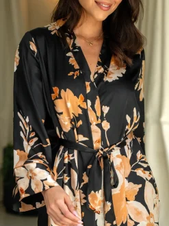 Badjassen|Pour Moi Dusk Printed Satin Midi Dressing Gown