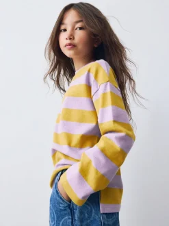 Tops|T-Shirts|Next - Getextureerde top met lange mouwen (3-16jr) Purple/Ochre Stripe