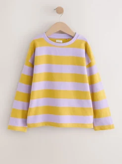 Tops|T-Shirts|Next - Getextureerde top met lange mouwen (3-16jr) Purple/Ochre Stripe