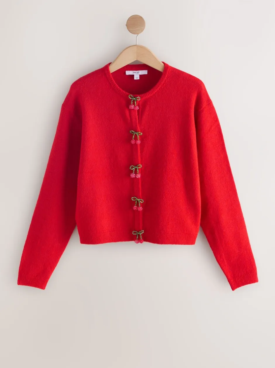 Gelegenheidskleding|Gebreide Kleding*Next Red Cherry Buttons - Gebreid vest met ronde hals
