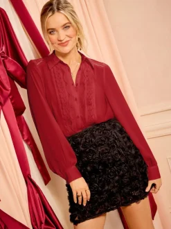 Blouses En Overhemden|Tops En T-Shirts|Love & Roses - overhemd met knopen en lange mouwen Red Scallop
