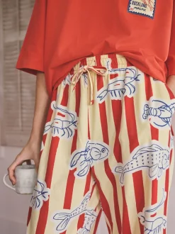 Pyjama's|Loungewear|Next Red Stripe Fish - Tricot pyjama met korte mouwen