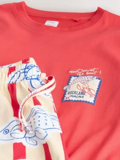 Pyjama's|Loungewear|Next Red Stripe Fish - Tricot pyjama met korte mouwen