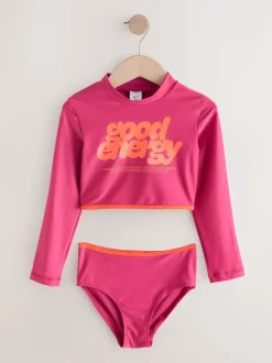 Badkleding*Next Red/Orange Slogan - Bikini met lange mouwen (3 - 16 jr)