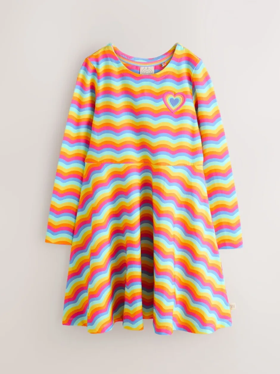 Jurken*Little Bird by Jools Oliver - Skater-jurk met lange mouwen Regenboogkleurig met golven