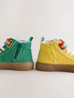 Sneakers|Sneakers*Little Bird by Jools Oliver - Corduroy Borg Lined Hi-Top Trainers Regenboogprint