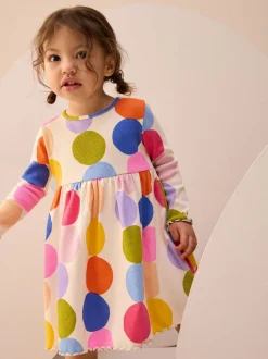 Jurken|Jurken|Next Regenboogstippen - Geribbelde jurk met lange mouwen (3mnd-7jr)