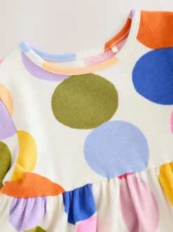 Jurken|Jurken|Next Regenboogstippen - Geribbelde jurk met lange mouwen (3mnd-7jr)