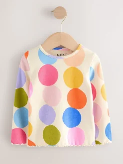 Tops|Tops|Next Regenboogstippen - Verpakking van 5 geribde tops met lange mouwen (3mnd-7jr)