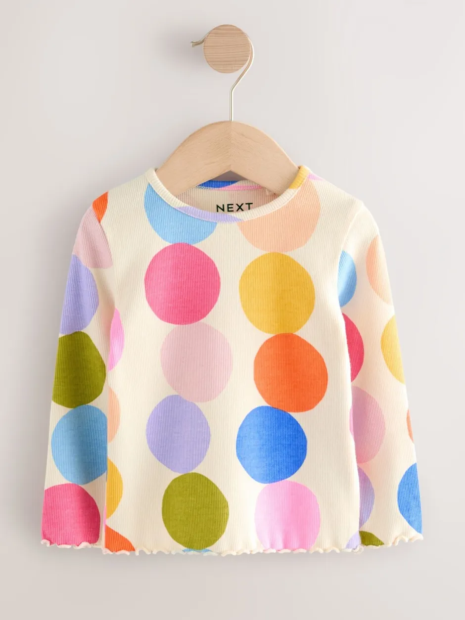 Tops|Tops|Next Regenboogstippen - Verpakking van 5 geribde tops met lange mouwen (3mnd-7jr)