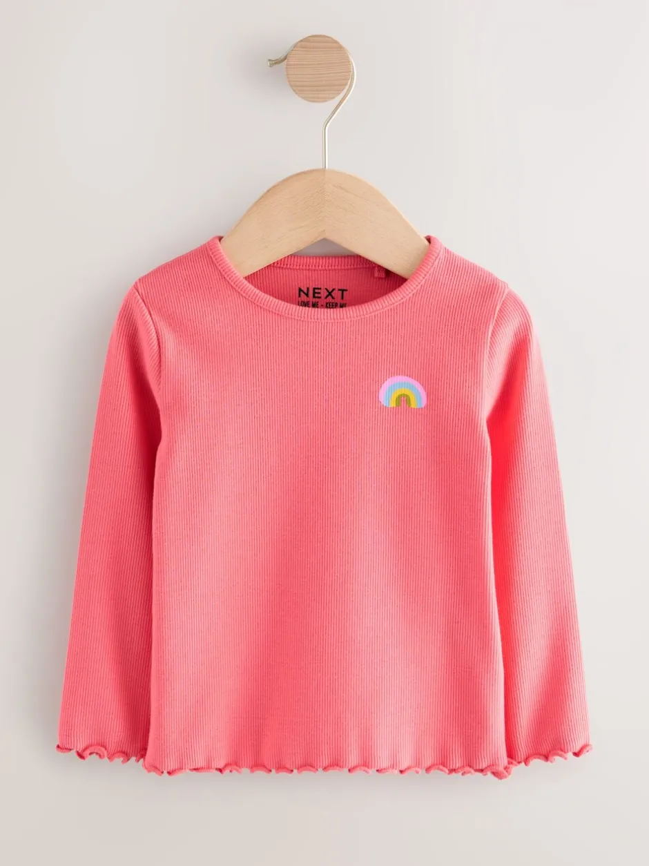 Tops|Tops|Next Regenboogstippen - Verpakking van 5 geribde tops met lange mouwen (3mnd-7jr)