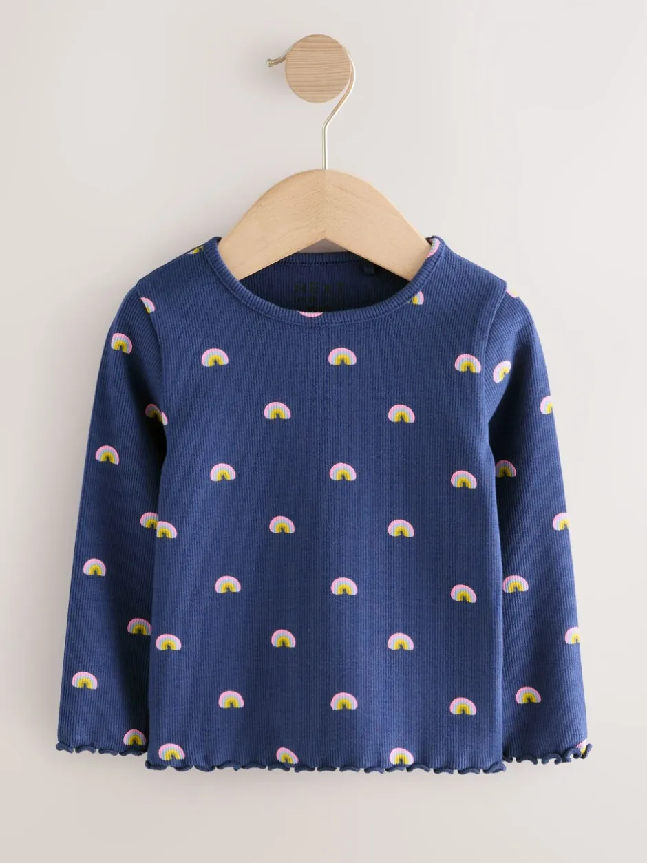 Tops|Tops|Next Regenboogstippen - Verpakking van 5 geribde tops met lange mouwen (3mnd-7jr)