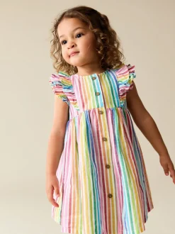 Jurken|Jurken*Next - Double Ruffle Sleeve Dress (3mths-8yrs) Regenboogstrepen