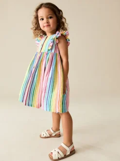 Jurken|Jurken*Next - Double Ruffle Sleeve Dress (3mths-8yrs) Regenboogstrepen
