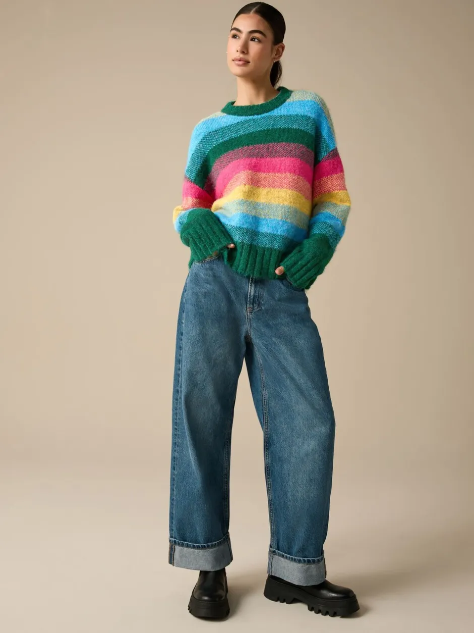 Gebreide Kleding|Next - Trui met ronde hals van wol Regenboogstrepen