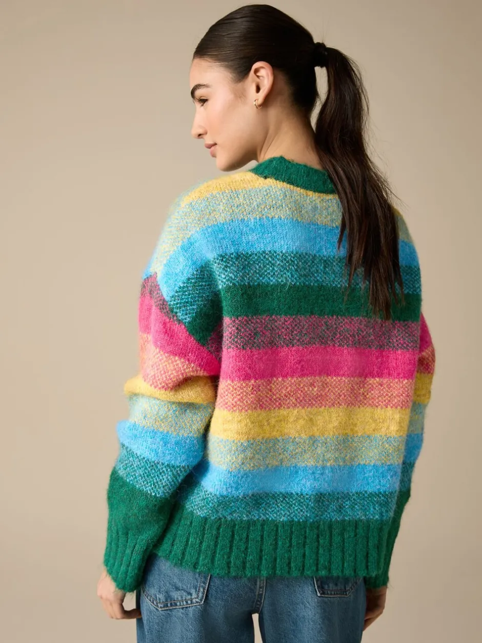 Gebreide Kleding|Next - Trui met ronde hals van wol Regenboogstrepen