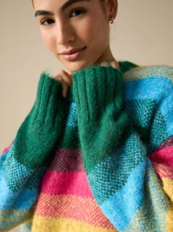 Gebreide Kleding|Next - Trui met ronde hals van wol Regenboogstrepen