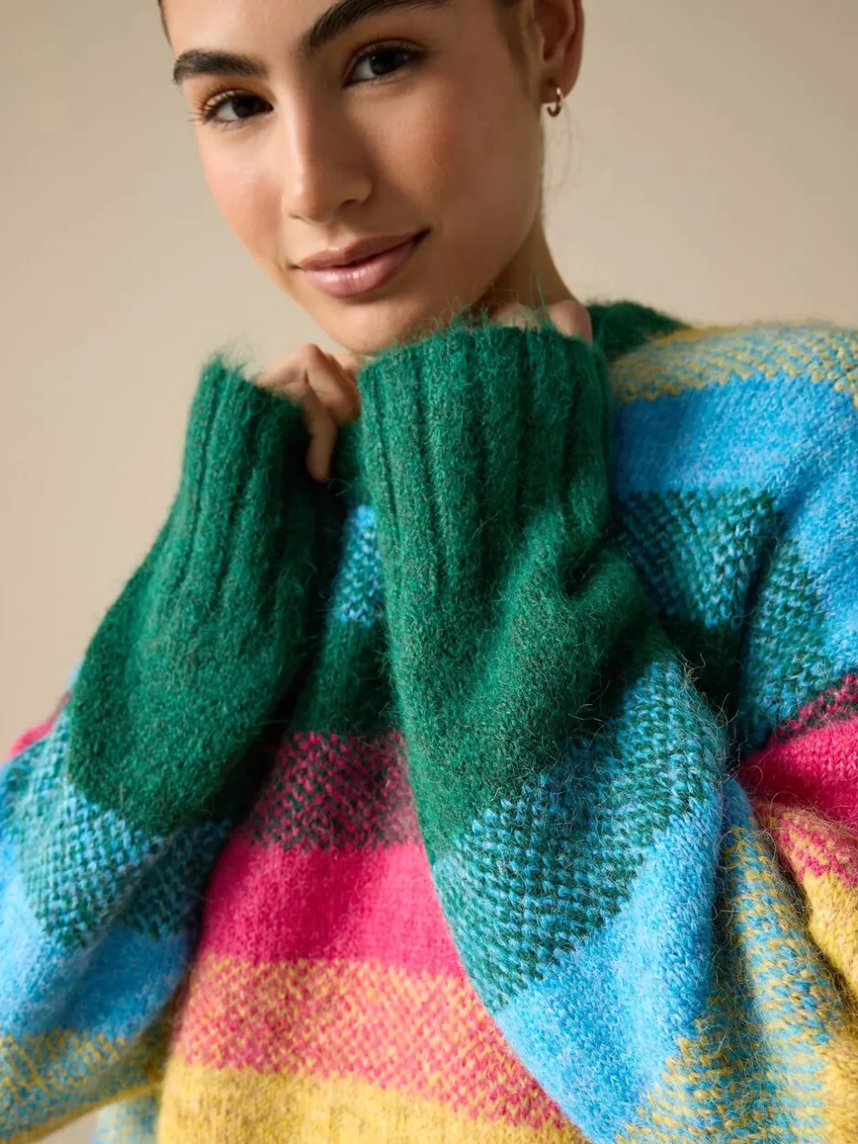 Gebreide Kleding|Next - Trui met ronde hals van wol Regenboogstrepen