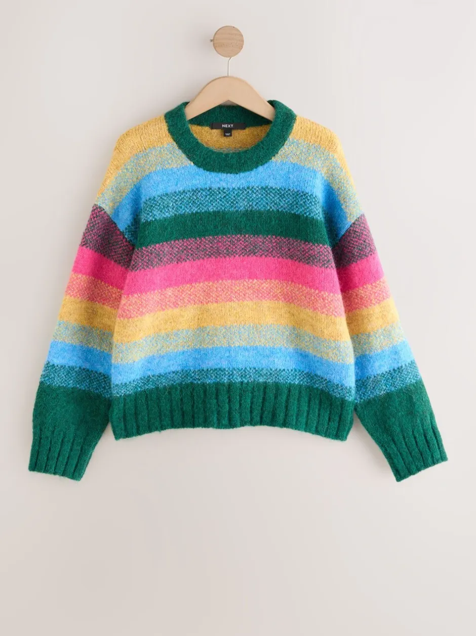 Gebreide Kleding|Next - Trui met ronde hals van wol Regenboogstrepen