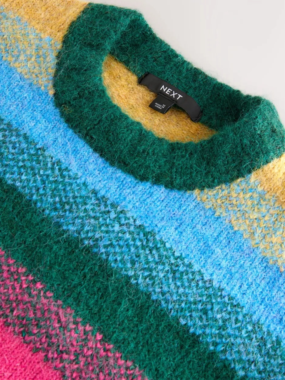 Gebreide Kleding|Next - Trui met ronde hals van wol Regenboogstrepen
