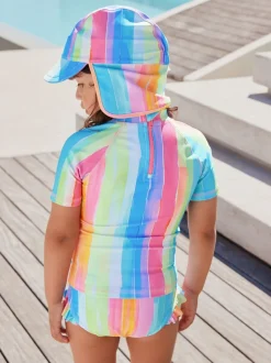 Badkleding|Badkleding*Next - Zonbeschermende zwemset met korte mouwen (3mnd-10jr) Regenboogstrepen