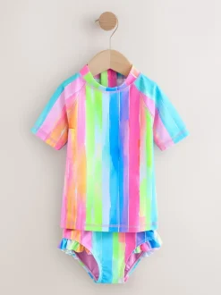 Badkleding|Badkleding*Next - Zonbeschermende zwemset met korte mouwen (3mnd-10jr) Regenboogstrepen