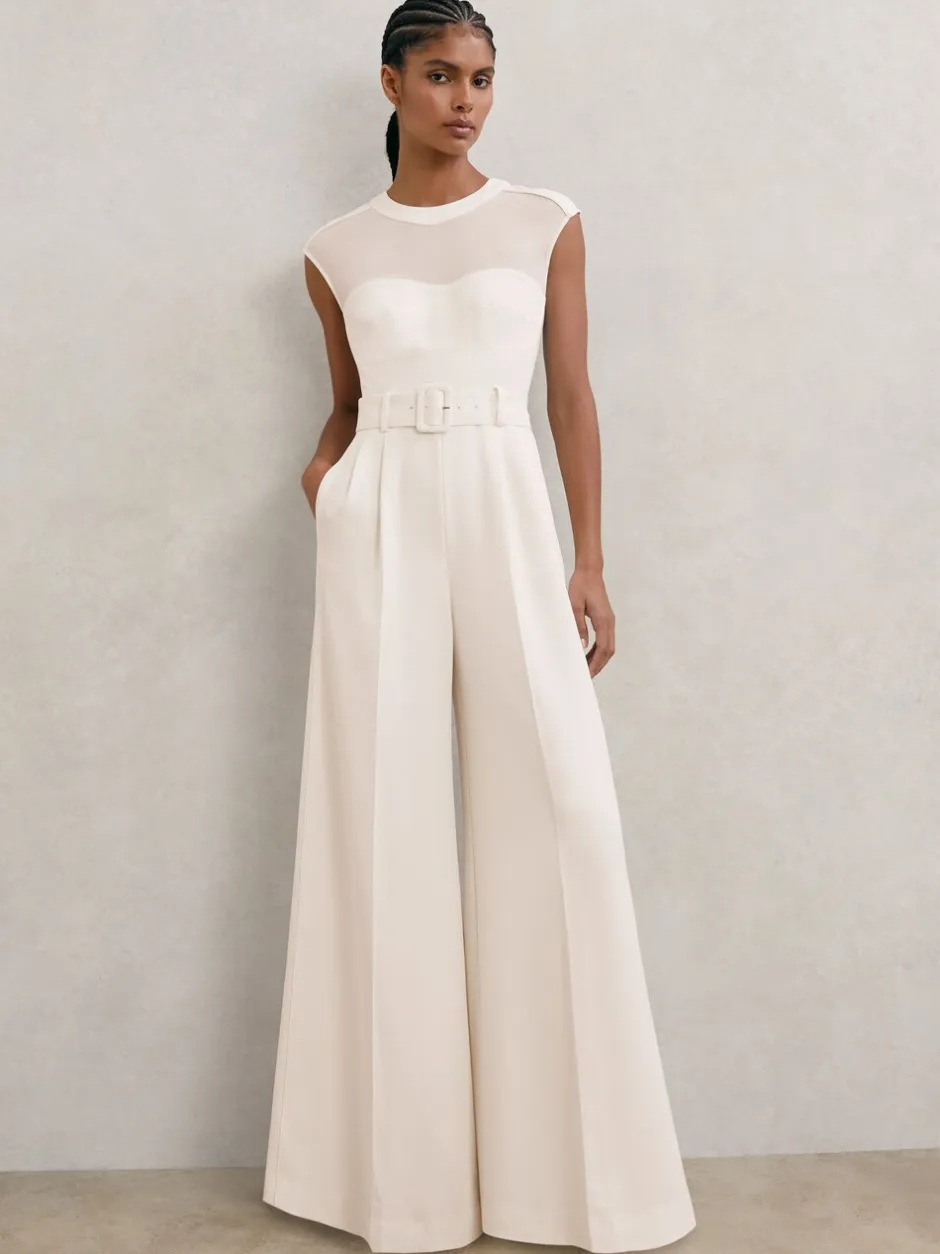Jumpsuits En Playsuits*Reiss Alba Sheer-Panel Wide-Leg Belted Jumpsuit