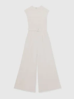 Jumpsuits En Playsuits*Reiss Alba Sheer-Panel Wide-Leg Belted Jumpsuit