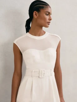 Jumpsuits En Playsuits*Reiss Alba Sheer-Panel Wide-Leg Belted Jumpsuit