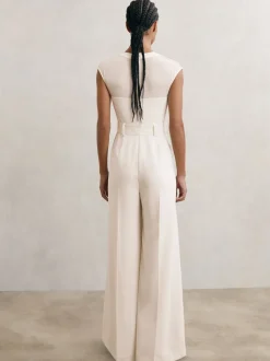Jumpsuits En Playsuits*Reiss Alba Sheer-Panel Wide-Leg Belted Jumpsuit